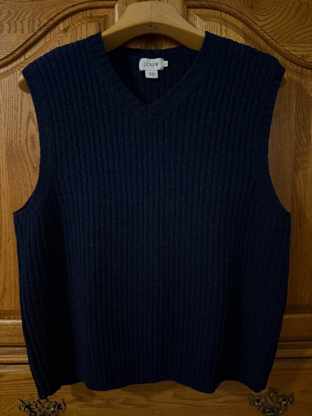 J. Crew 100% Wool Sweater Vest V-Neck Dark Navy Blue Size XL